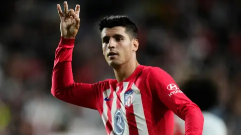 Alvaro Morata celebrates scoring for Atletico Madrid against Rayo Vallecano