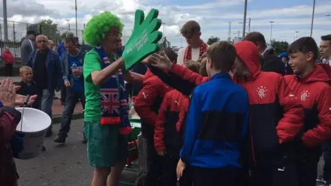 CLUB 1872 Fans greeted Mr Burkhill outside the Rangers' ground