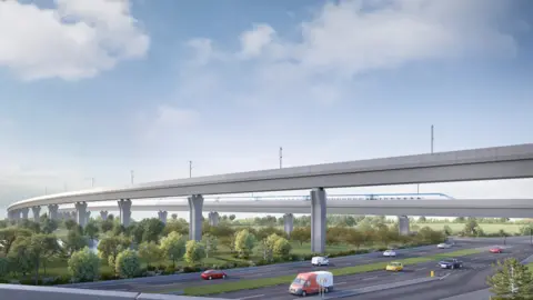 HS2 Ltd Artist's impression of the Water Orton viaducts