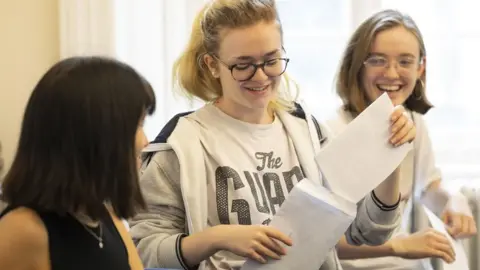 Matthew Horwood Happy students in Swansea on Thursday but not all A-level pupils got the grades they expected