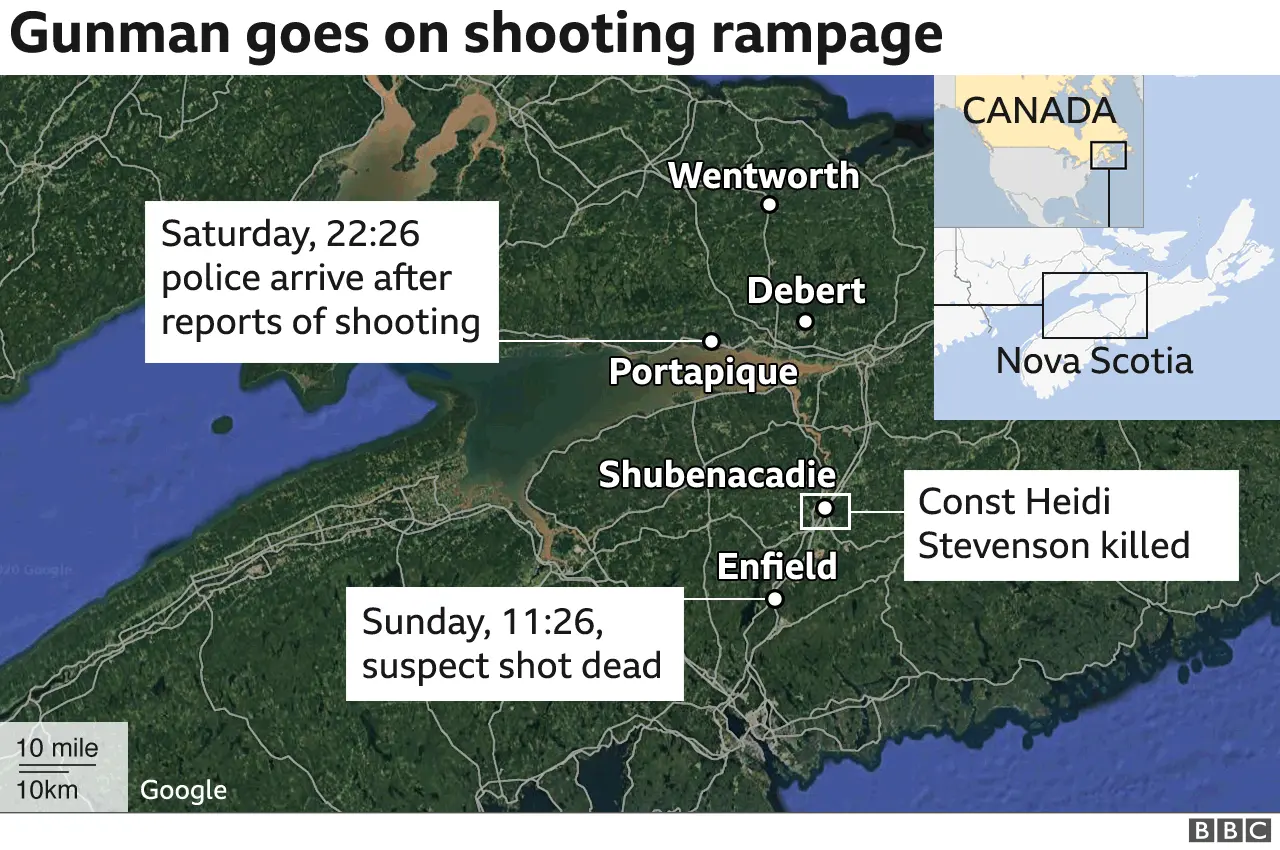Map of locations of Wortman's shooting