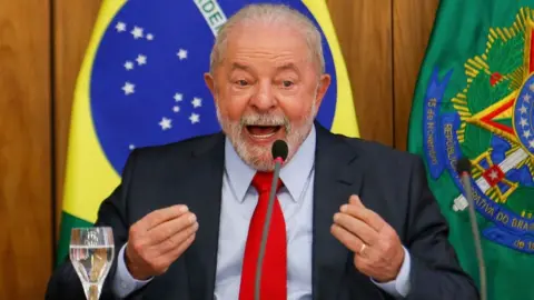 Getty Images President Luiz Inácio Lula da Silva speaks to reporters on Thursday