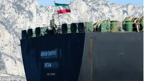 AFP An Iranian flag flutters on board the Adrian Darya oil tanker, formerly known as Grace 1, off the coast of Gibraltar on August 18, 2019