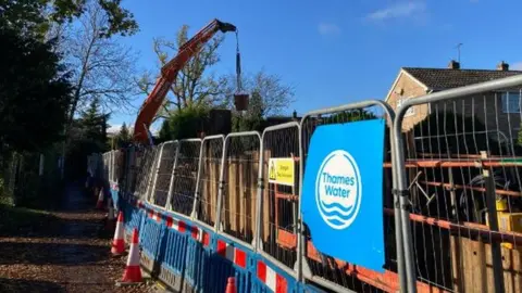 Thames Water sign on roadworks