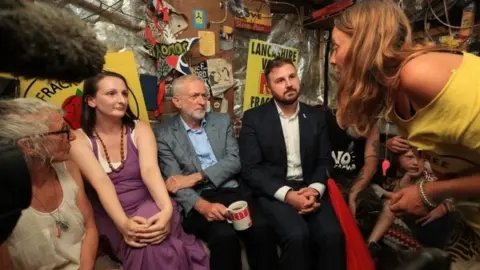 PA Media Jeremy Corbyn speaks to anti-fracking protesters