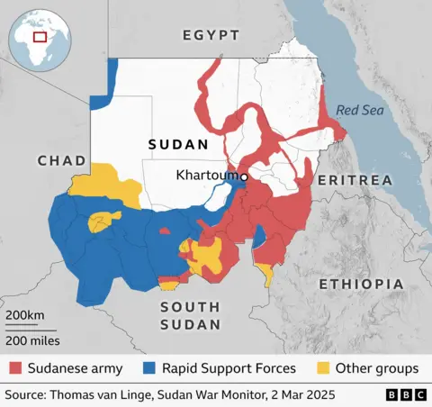 Map showing who is in control of which parts of the country.