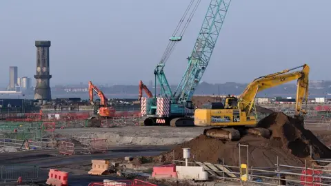 Tony McArdle view of stadium construction by the River Mersey