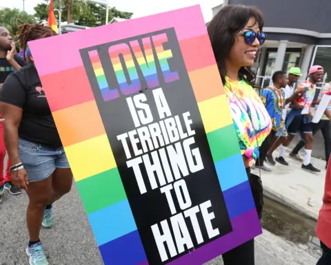 Getty Images Supporters of LGBT rights and equality conclude three weeks of solidarity-building events with a festive parade during the first annual Pride Arts Festival on July 28 in Port of Spain, Trinidad