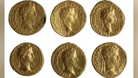 Adrian Marsden Six Roman gold coins, emperor heads