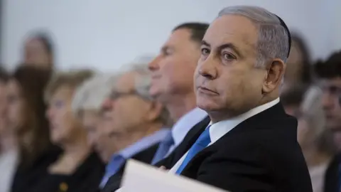 Getty Images Israeli Prime Minister Benjamin Netanyahu attends a Memorial Ceremony for Meir Shamgar, Former President of the Supreme Court, on October 22, 2019 in Jerusalem