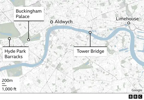 AFP Map of where the runaway horses were spotted