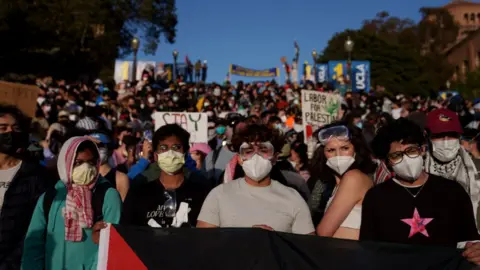 Getty Images Protesters gather on the University of California, Los Angeles