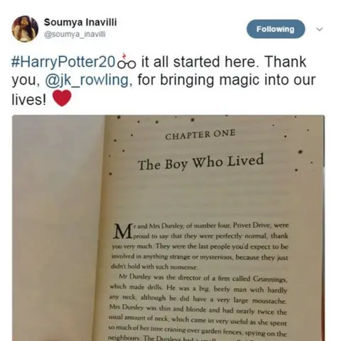 @soumya_inavilli/Twitter #HarryPotter20 it all started here. Thank you, @jk_rowling, for bringing magic into our lives! ❤️