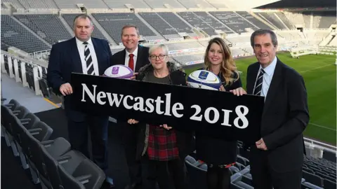 Getty Images Dean Richards, Newcastle Falcons director of Rugby, Nick Forbes, leader of Newcastle City Council, Carol Bell, Newcastle Gateshead culture and major events director, Kim McGuinness Newcastle city council cabinet member and Bobby Moncour, ex-Newcastle United
