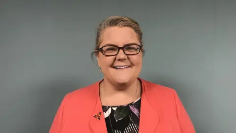 Clare Barber at the Douglas East election hustings 2021