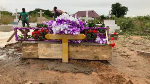 BBC A freshly dug grave at a burial site in the capital, Dodoma