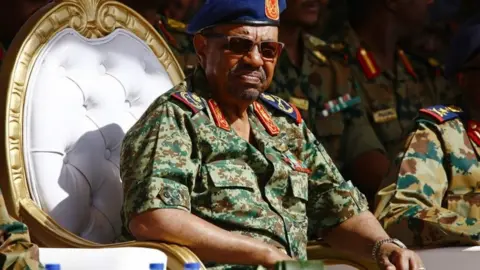 AFP Sudanese President Omar al-Bashir watching the joint Sudan and Saudi Arabia air force drill at the Marwa air base, near Meroe some 350 kilometres north of Khartoum, April 09, 2017.