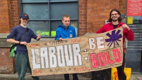 Green New Deal Rising Climate protesters outside Angela Rayner's office in Ashton-under-Lyne
