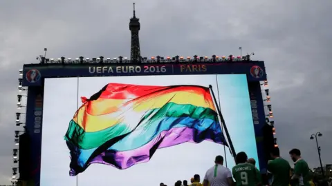 Getty Images An LGBT flag in Paris during Euro 2016