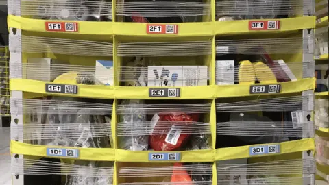 Robot shelves in Amazon warehouse