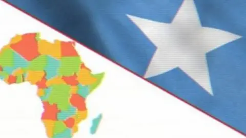 Somali flag and African continent