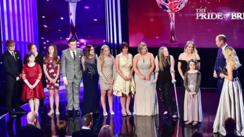 PA Prince William and Ed Sheeran with victims of the Manchester Arena terror attack