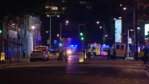 Police and ambulance could be seen on the south side of London Bridge