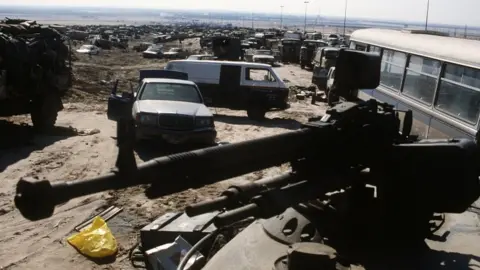 US Navy The Basra-Kuwait Highway clogged with abandoned vehicles