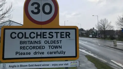 BBC Colchester - Britain's Oldest Recorded Town sign