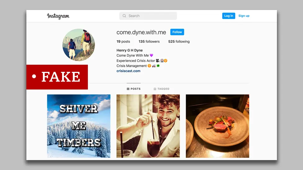 Instagram One of the fake accounts set up in Henry Dyne's name on Instagram