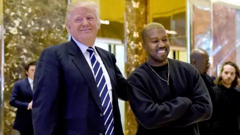 Getty Images Donald Trump and Kanye West at Trump Tower in New York City in December 2016.