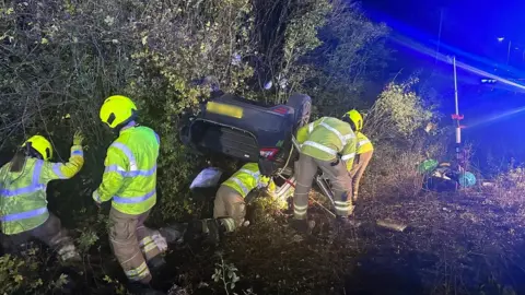 Oxfordshire Fire and Rescue Service Car crashed on A34