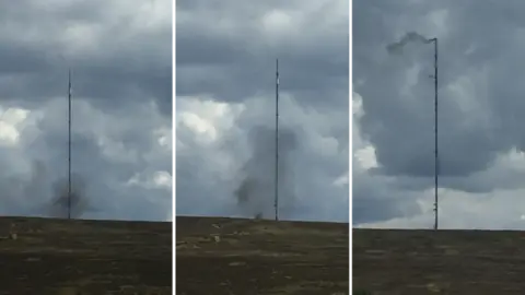 Ron Needham/PA Wire The Bilsdale mast on fire