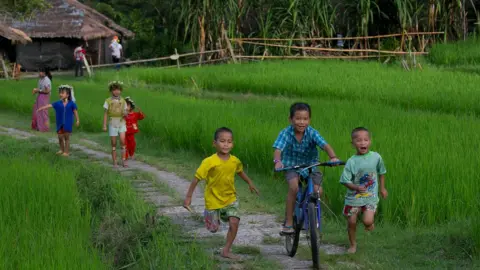 Getty Images Thai children in a rice field