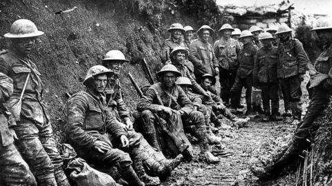 Getty Images Royal Irish Rifles in a communication trench on the first day of the Battle of the Somme, l July 1916