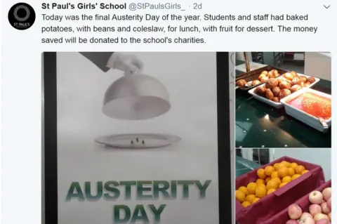 Twitter The school posted on Twitter about an Austerity Day held on Wednesday