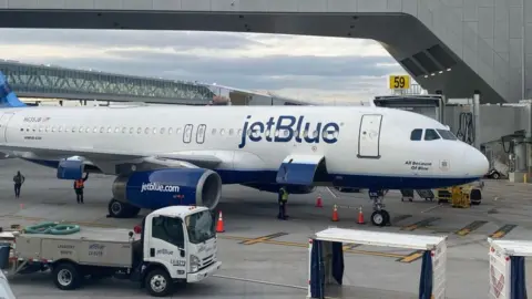 Getty Images JetBlue aircraft in LaGuardia, New York.