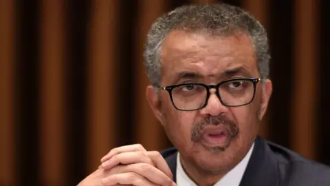 Getty Images WHO head Dr Tedros Adhanom Ghebreyesus speaking to reporters