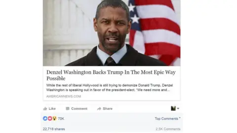 Facebook Picture of American News Facebook post linking to false story