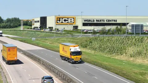 Getty Images A general view of the JCB World Part Centre Warehouse in Uttoxeter, England