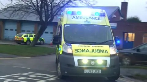 BBC Ambulance with lights flashing