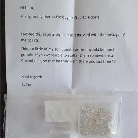 Ryan Millen Letter containing Stuart's ashes