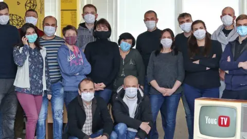 Serhiy Starushko A group photo of journalists, including Serhiy, before war broke out in Ukraine