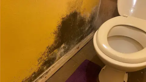 Lilly Croucher/BBC Black mould next to a toilet