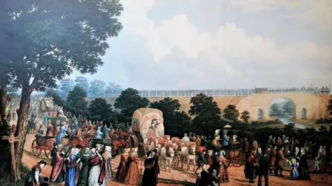 Friends of S&DR Painting of opening day by John Dobbins