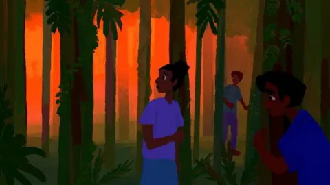 Shali Reddy An illustration of people hiding in the jungle