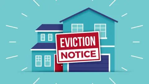 Getty Images An illustration of a house with an eviction sign