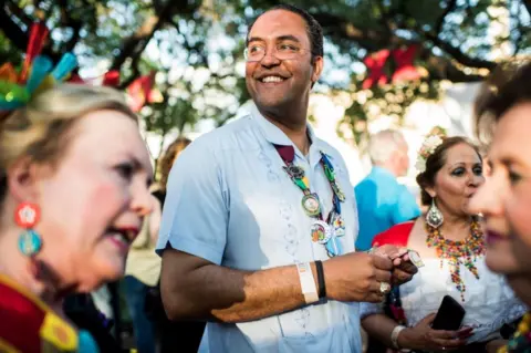 Getty Images Will Hurd meets with constituents at the Fiesta San Antonio in 2017