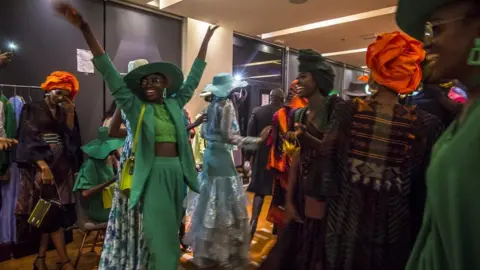 Marta Moreiras Models backstage during Dakar Fashion Week in Dakar, Senegal