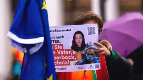 Getty Images A protest in support of Jamshid Sharmahd in Bonn, in February 2023